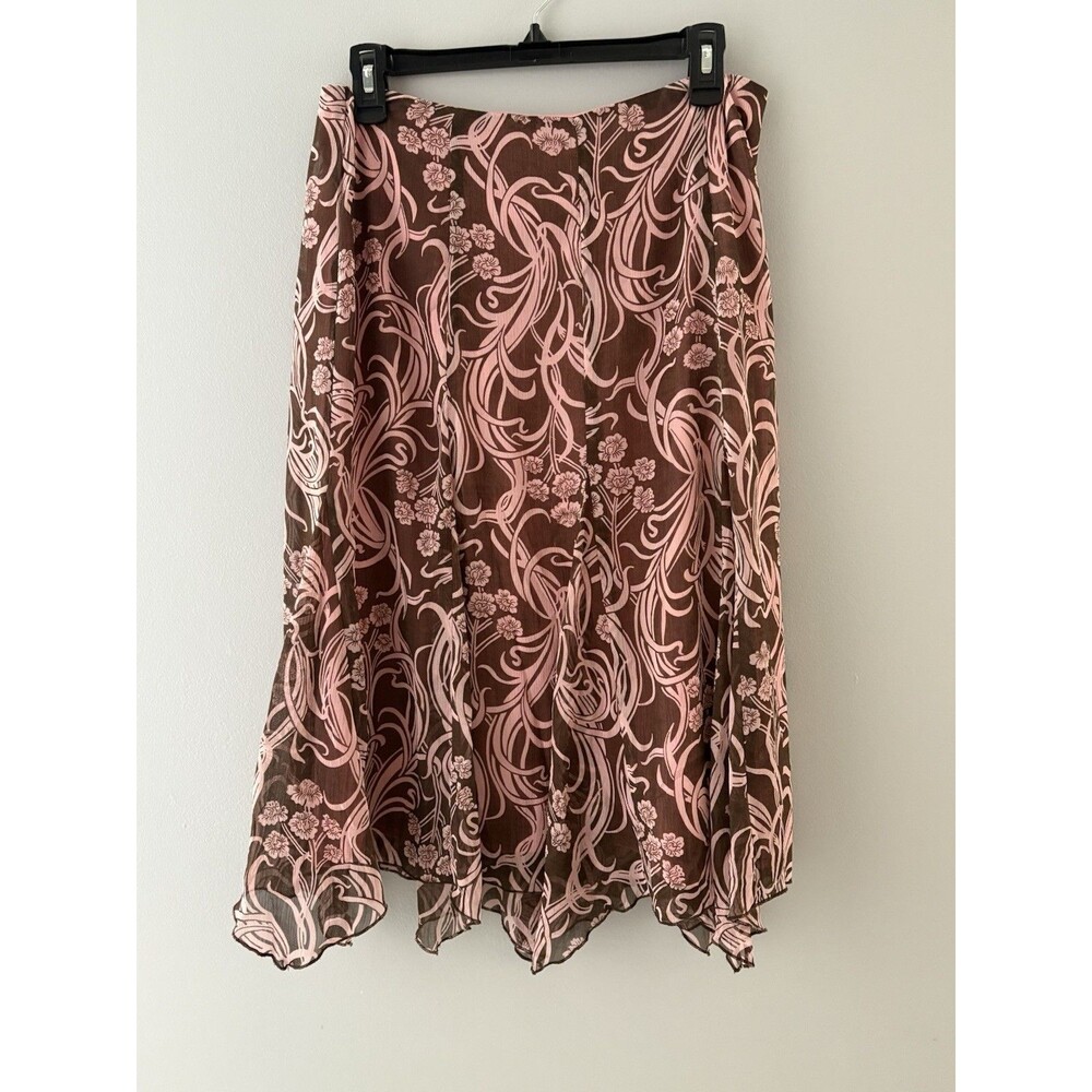 Y2k Skirt Pink & Brown Floral Fairycore Fairy Whimsy Size 6 Lined Silky Cato
